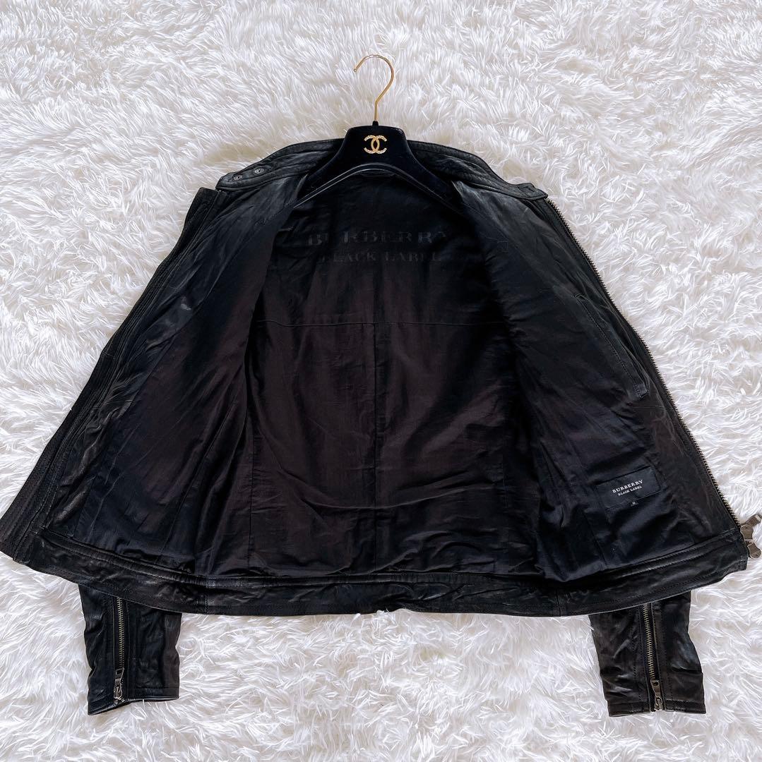 【BURBERRY BLACK LABEL】ライダース 羊革 黒 2way M