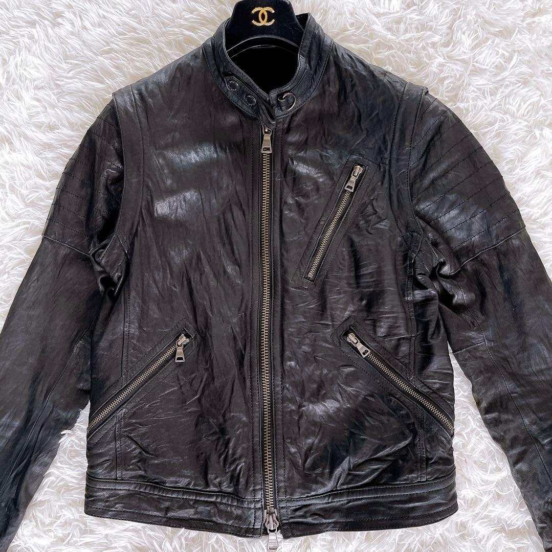 【BURBERRY BLACK LABEL】ライダース 羊革 黒 2way M