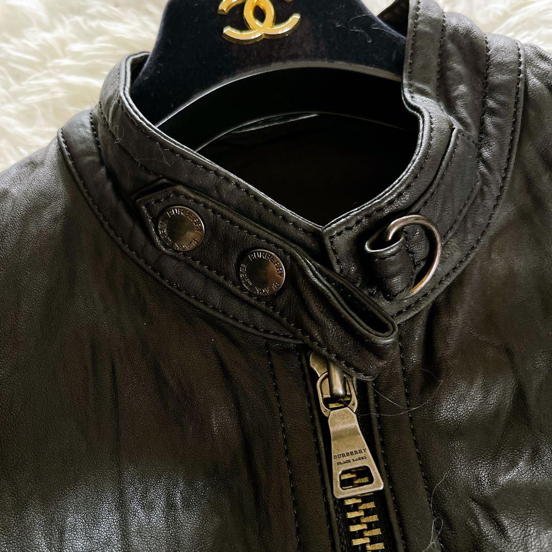 【BURBERRY BLACK LABEL】ライダース 羊革 黒 2way M