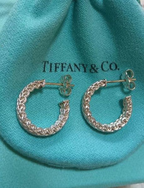 美品 TIFFANY ティファニー サマセット メッシュ フープ ピアス 正規品