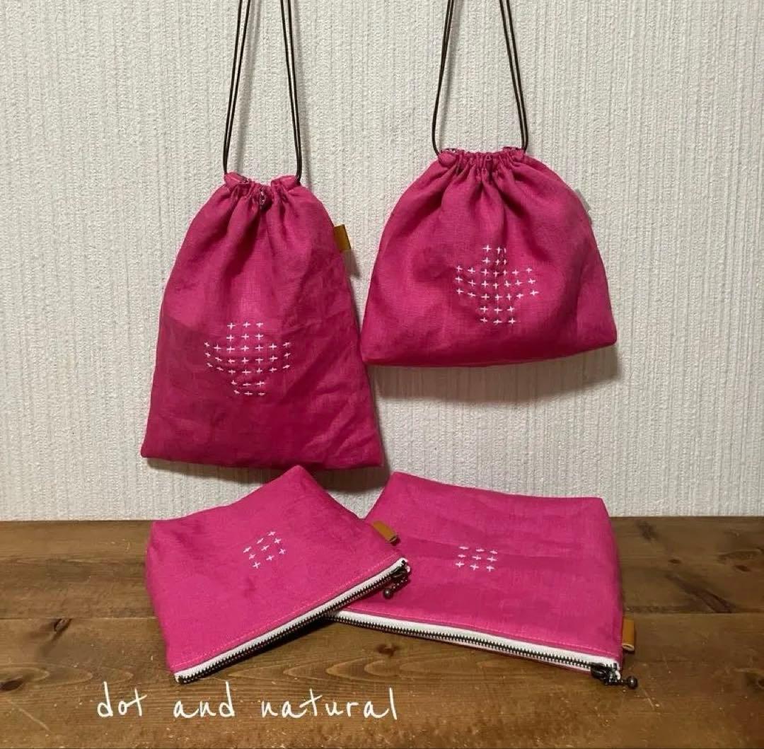 虎猫さま専用 くったりカラーリネン ローズピンク リネン100％ 巾着、ポーチ