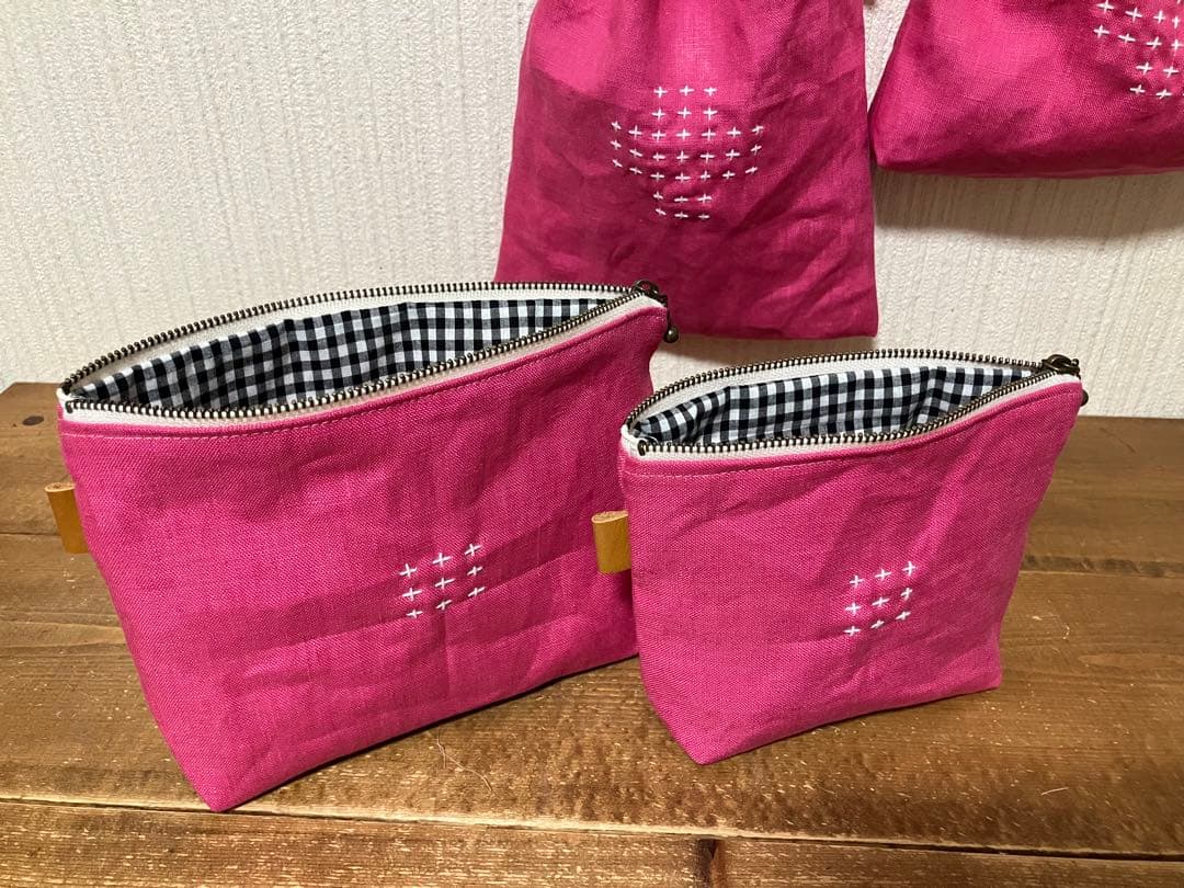 虎猫さま専用 くったりカラーリネン ローズピンク リネン100％ 巾着、ポーチ