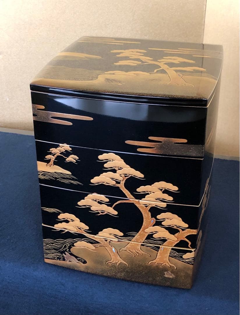 《R》輪島塗 四段重 替蓋 重台付 五島屋謹製 共布 共箱 251118え3