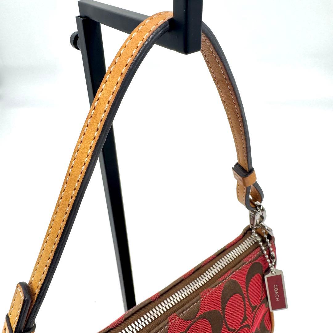 ✨美品✨COACH アクセサリーポーチ ミニバッグ キャンバス レザー レッド
