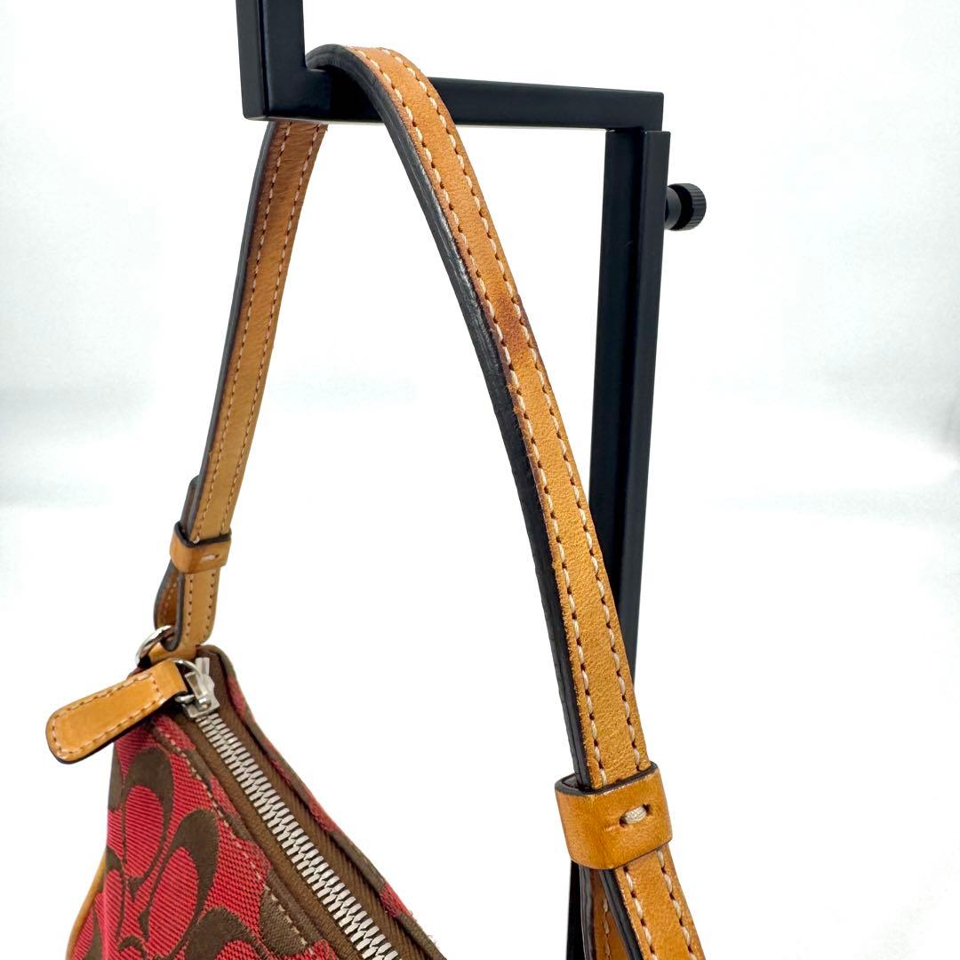 ✨美品✨COACH アクセサリーポーチ ミニバッグ キャンバス レザー レッド