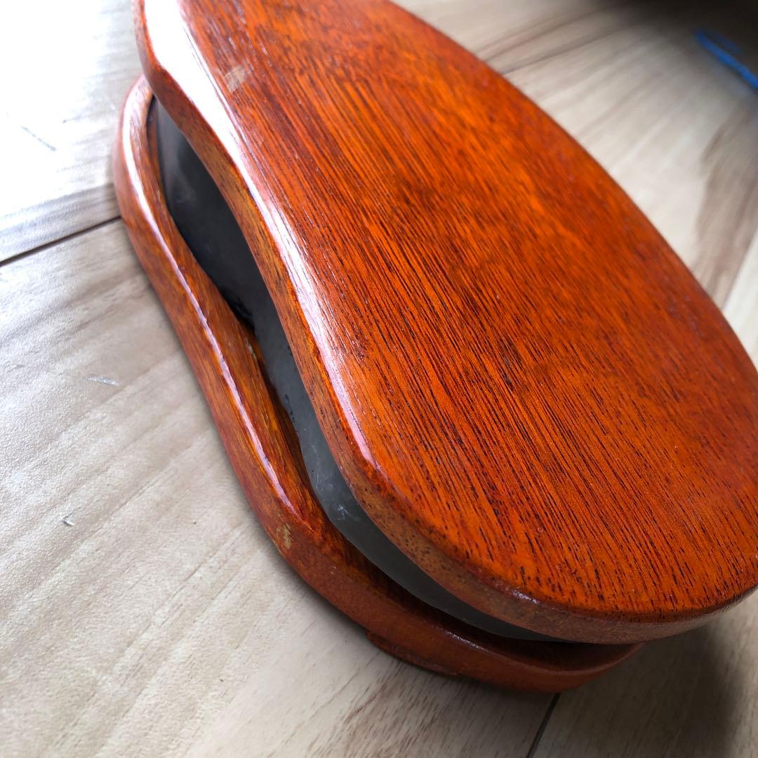 中国端渓硯 石眼あり 彫刻 唐木天地蓋付き　中古