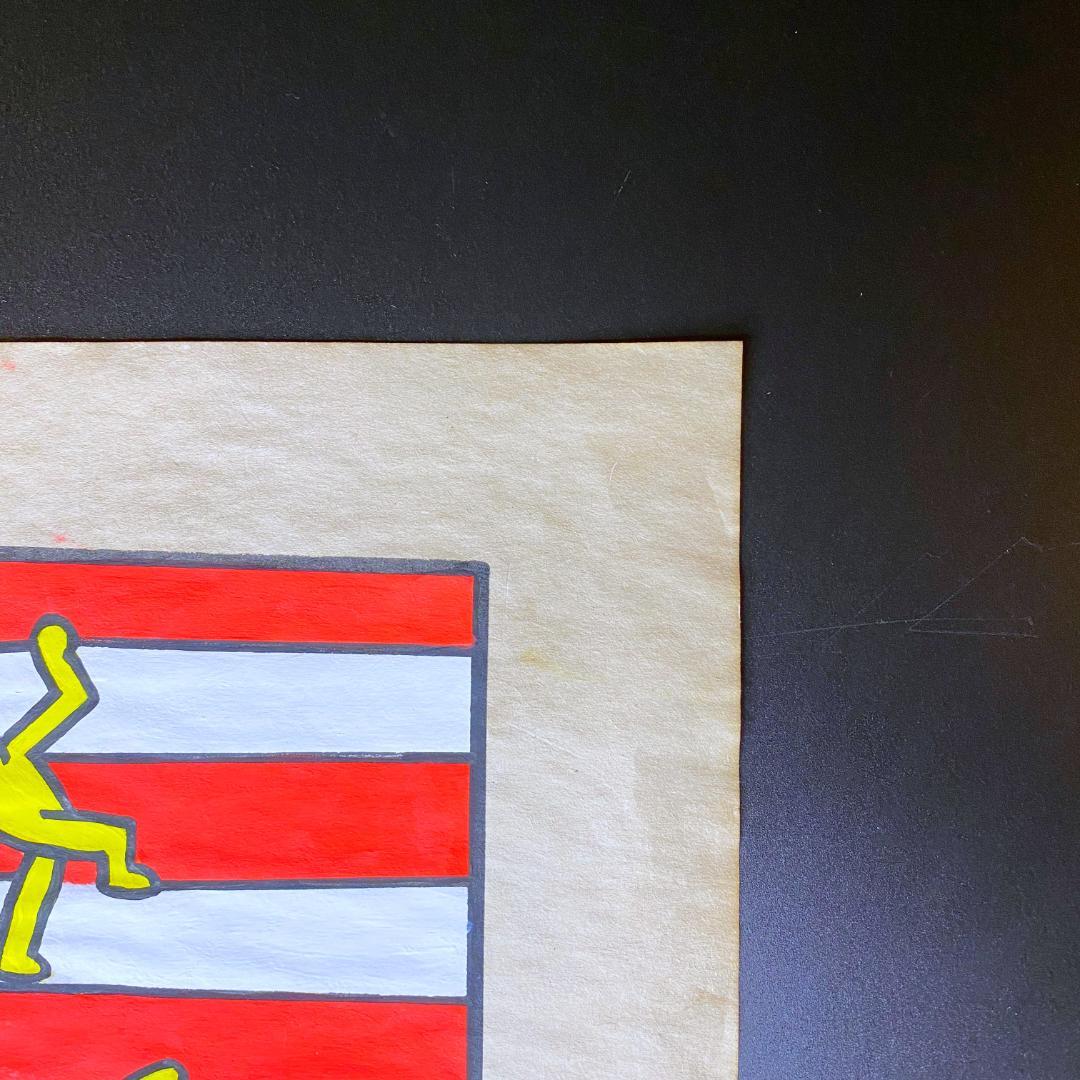 【模写】キース・ヘリング ドローイング 水彩 手描き サイン・スタンプ入 額装済