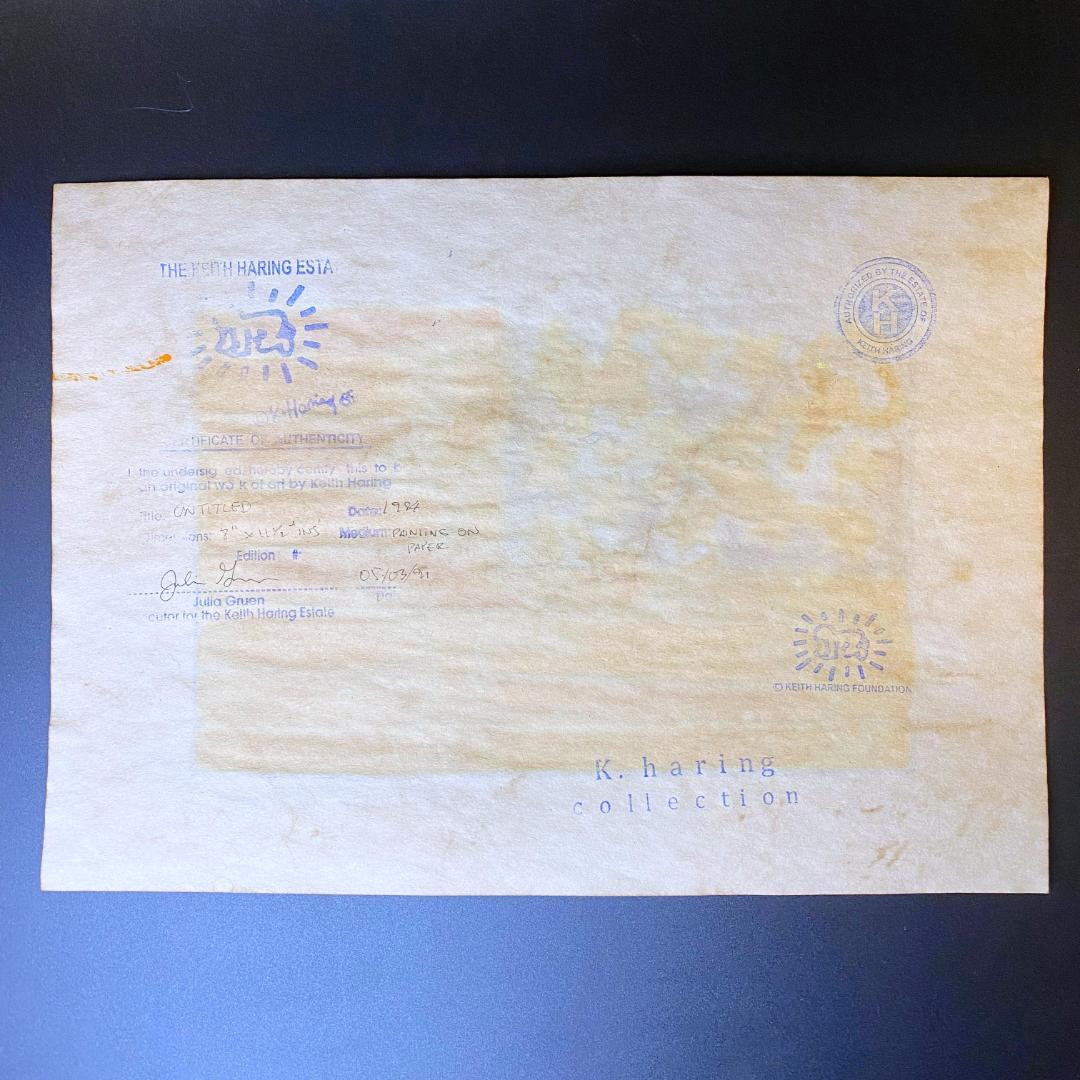 【模写】キース・ヘリング ドローイング 水彩 手描き サイン・スタンプ入 額装済