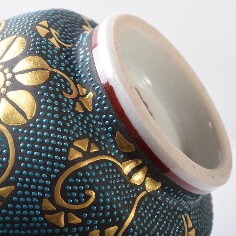 九谷焼　中田錦玉作　青粒金彩　ぐい呑　酒盃　共箱　V　R8386