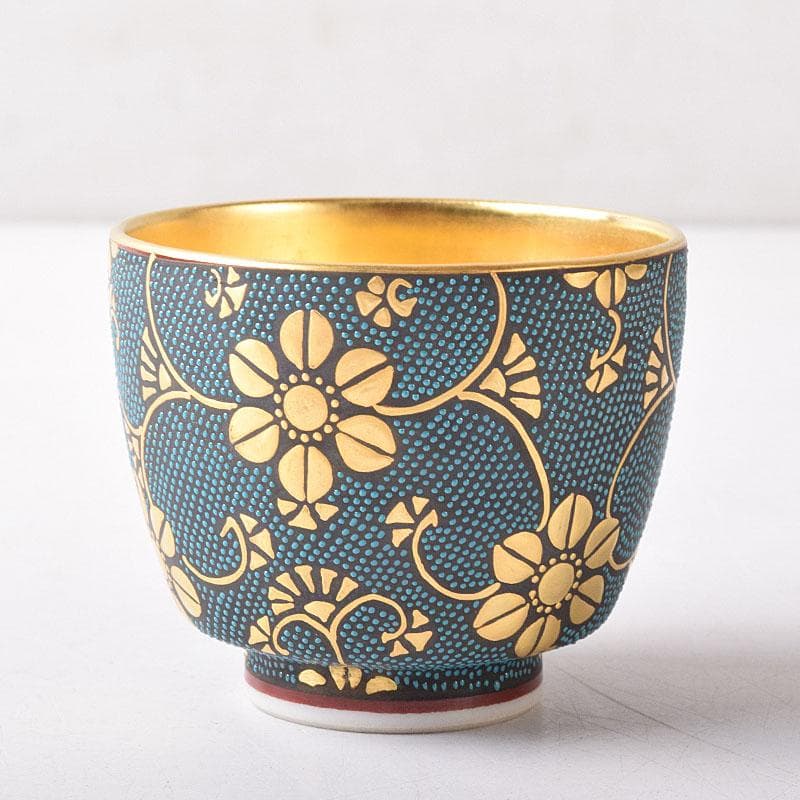 九谷焼　中田錦玉作　青粒金彩　ぐい呑　酒盃　共箱　V　R8386