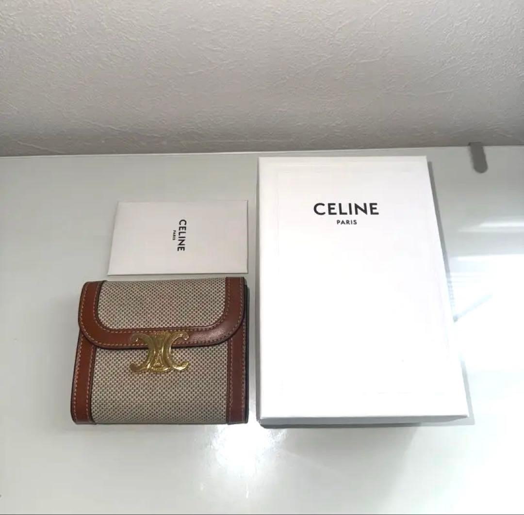 CELINE 三つ折り財布 ベージュ/ブラウン