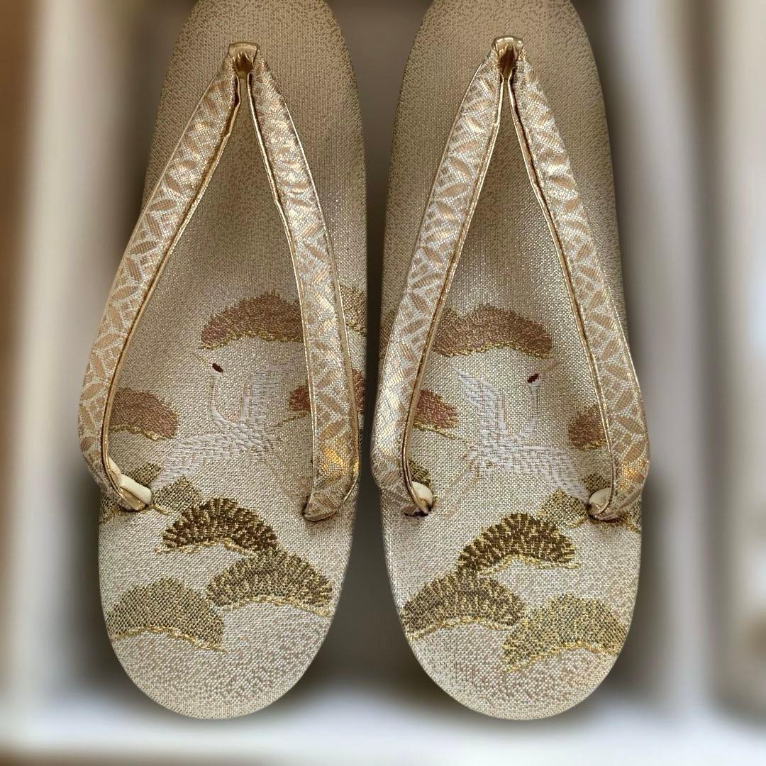 草履と和装用バッグのセット　金　ゴールド　鶴と松　新品未使用
