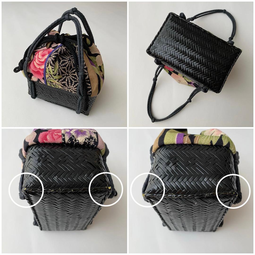 【浴衣5点セット】ボヌールセゾン　浴衣　半幅帯　飾り帯　かごバッグ　下駄　椿　縞