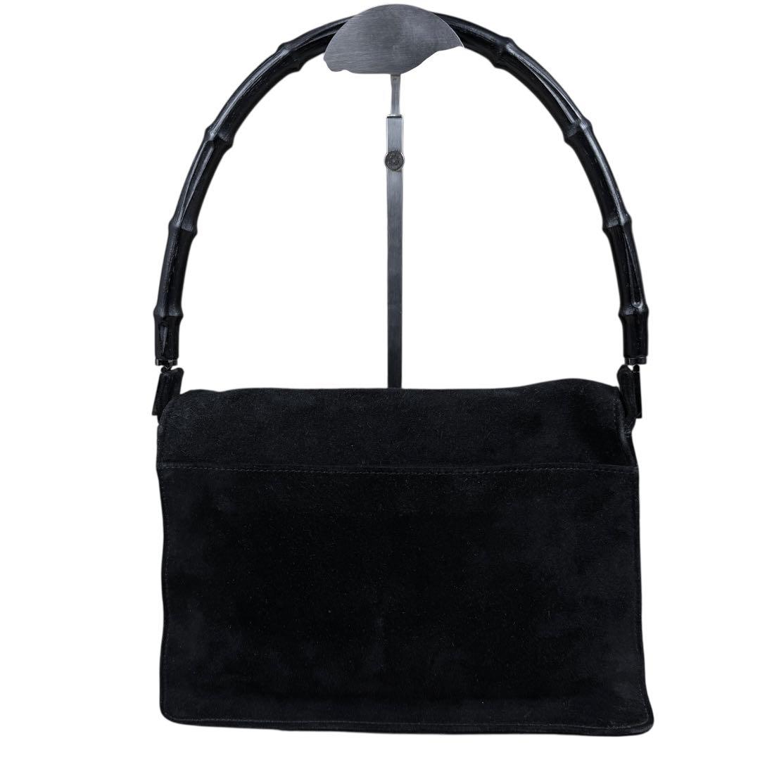 【良品】GUCCI グッチ ロゴ刻印 バンブー ワンショルダーバッグ スエード