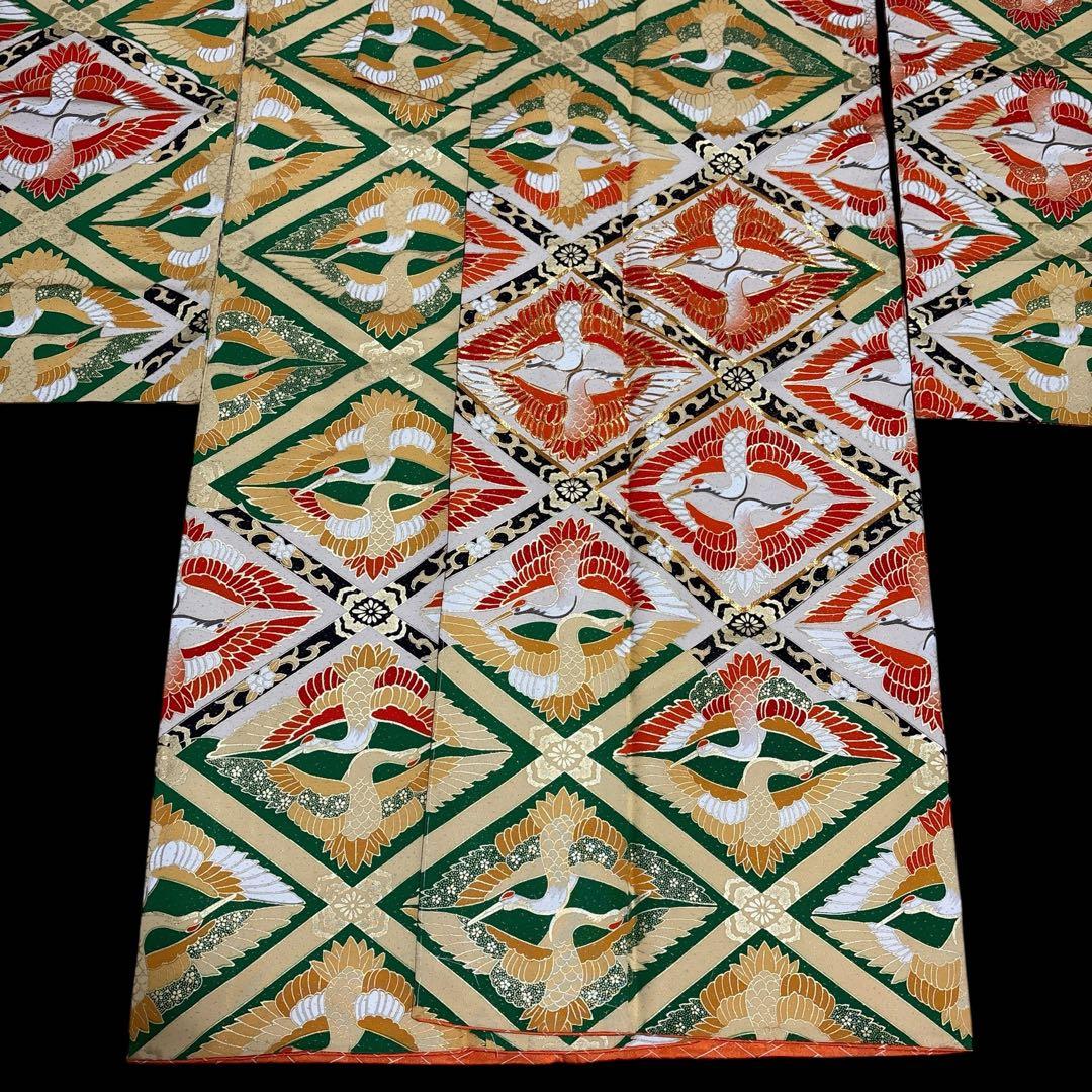 (う3)雅宴向鶴✨豪華絢爛な光を放つ金彩や格子模様のアンティーク振袖㊗️④点セット