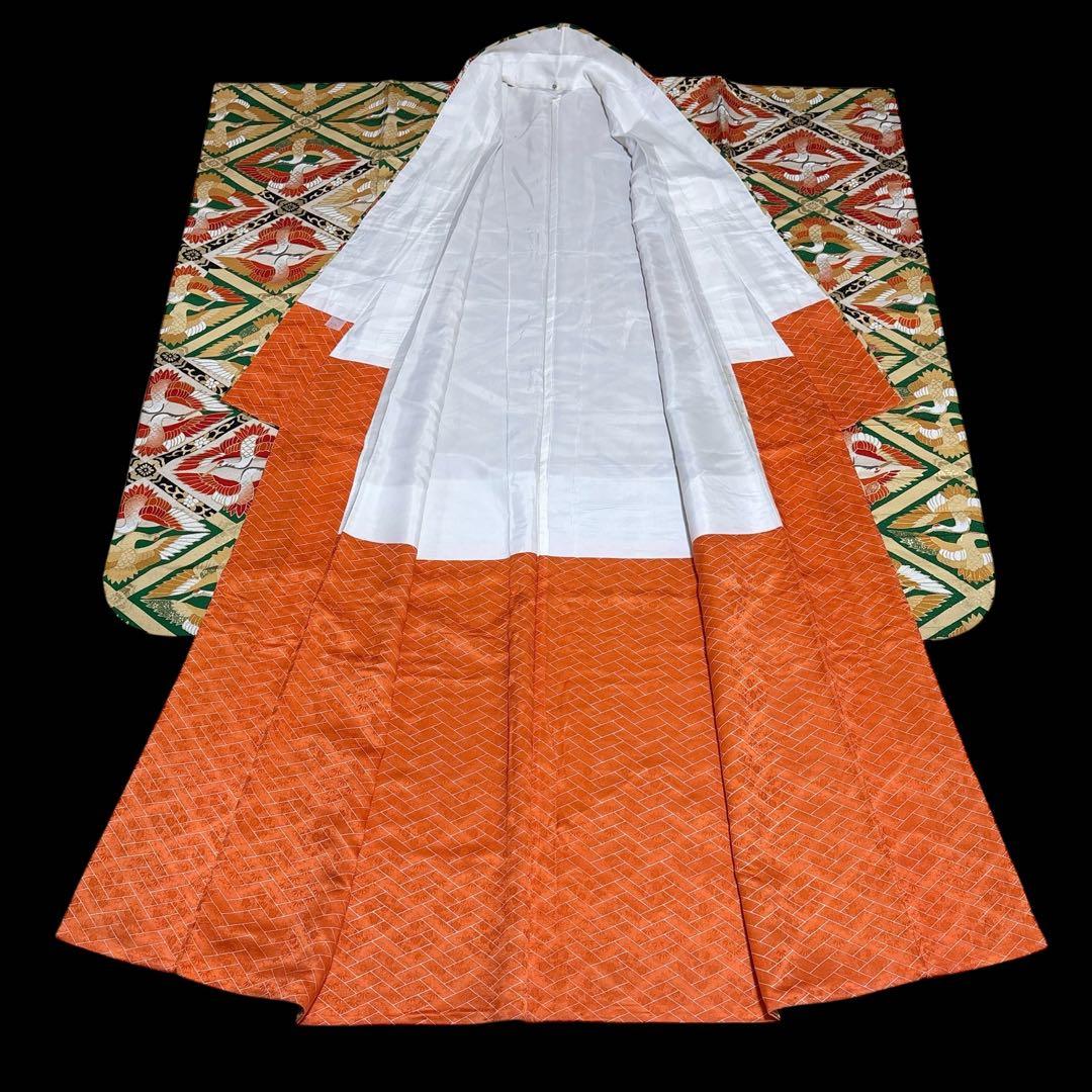 (う3)雅宴向鶴✨豪華絢爛な光を放つ金彩や格子模様のアンティーク振袖㊗️④点セット