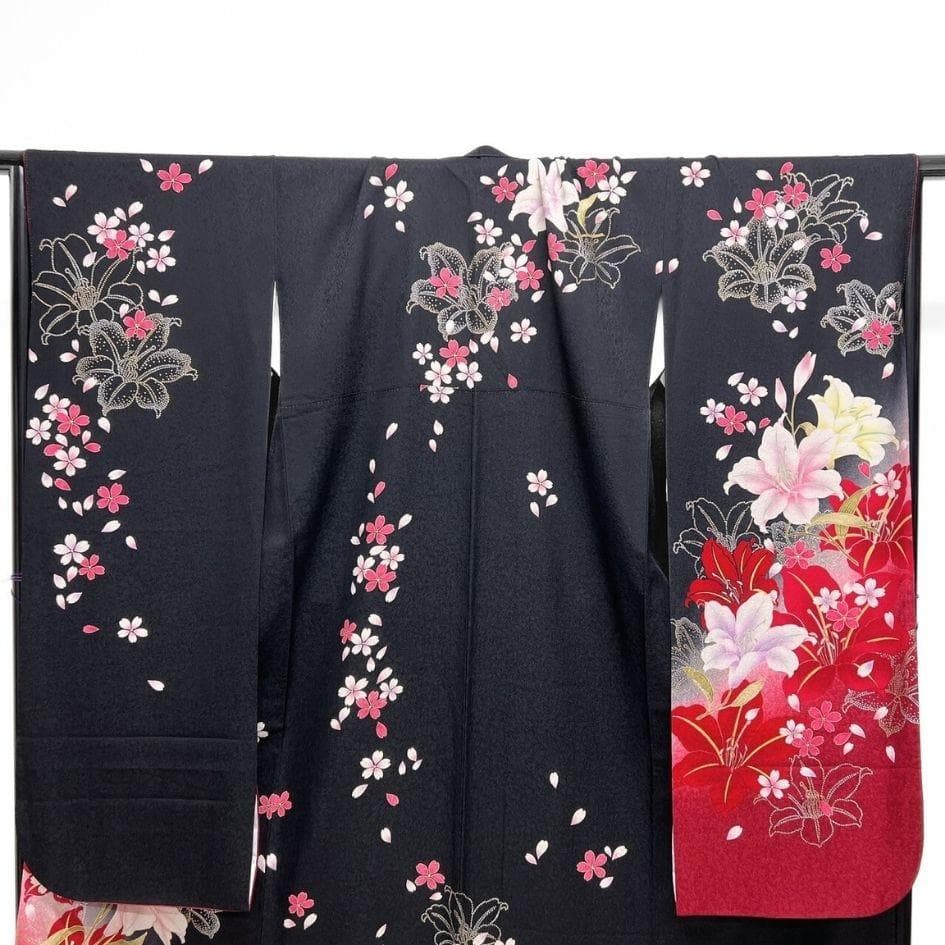 刺繍　百合　花吹雪　振袖　晴れの日　成人式　卒業式　着物　012a p