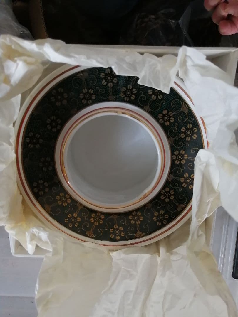 W高級品‼️九谷焼　青粒鉄仙　7号灰皿