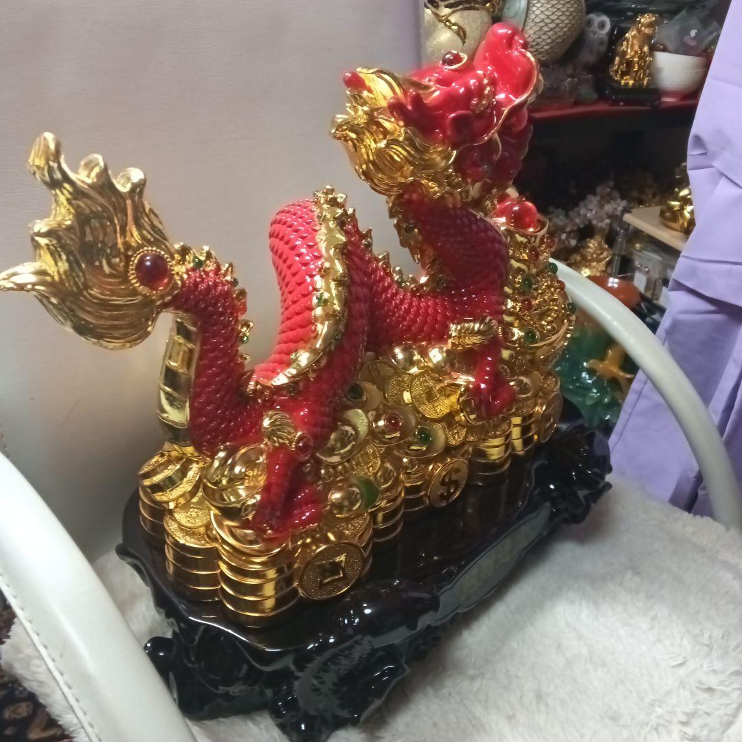 中国工芸品　赤色と金色の赤龍　富と繁栄の象徴　ダンシングドラゴン