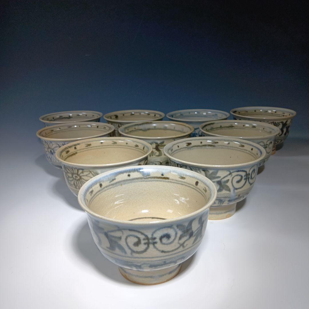 茶道具　楽山窯造　安南数茶碗10客　 美品　共箱