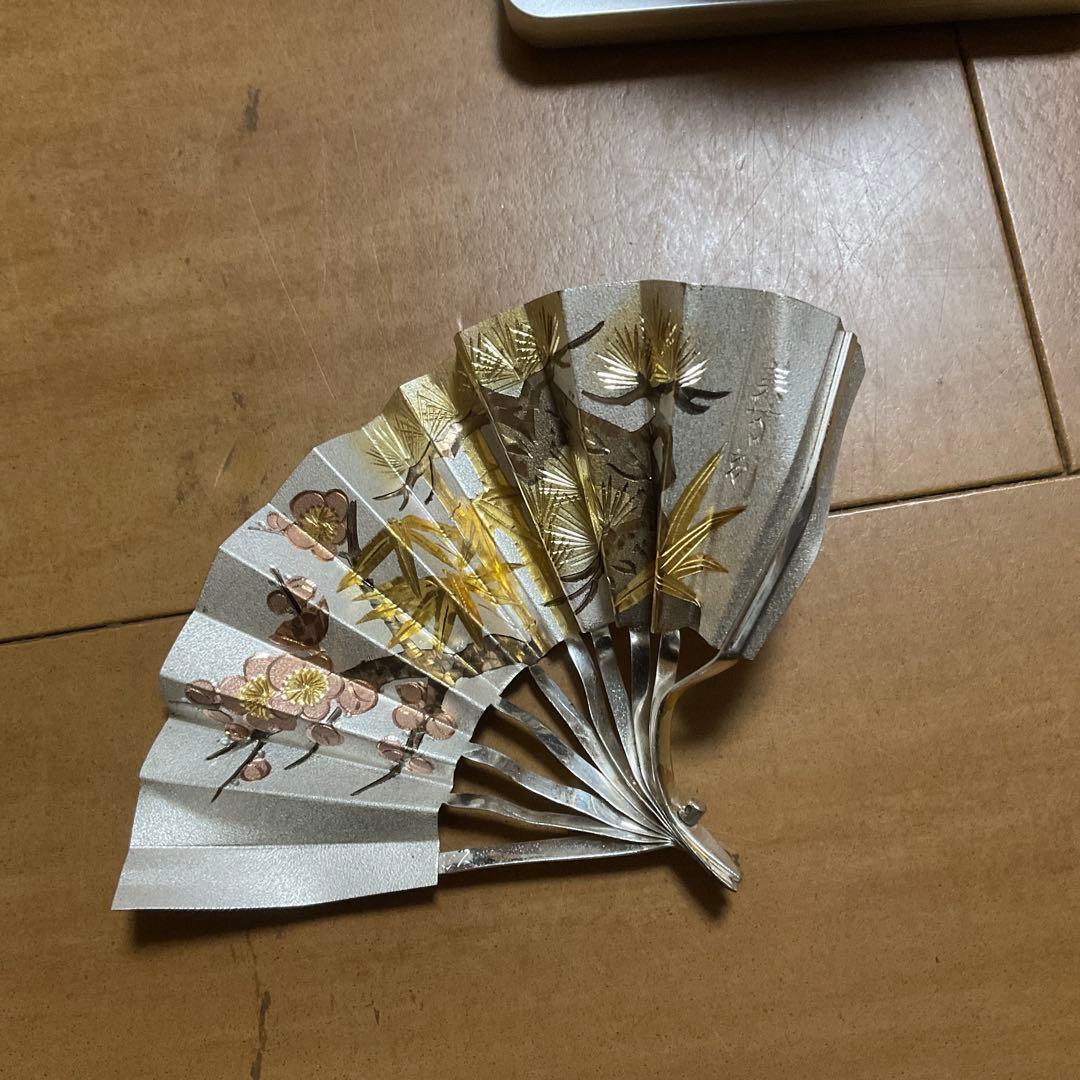 純銀　銀杯　銀盃　潰し　天賞堂　花模様 扇子 310g