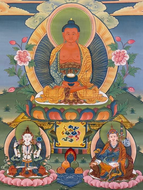 チベットの仏画　阿弥陀如来　手描き