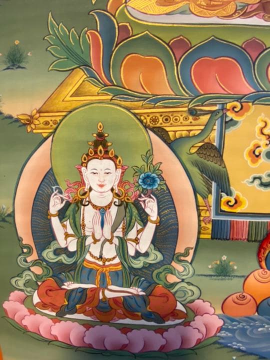 チベットの仏画　阿弥陀如来　手描き