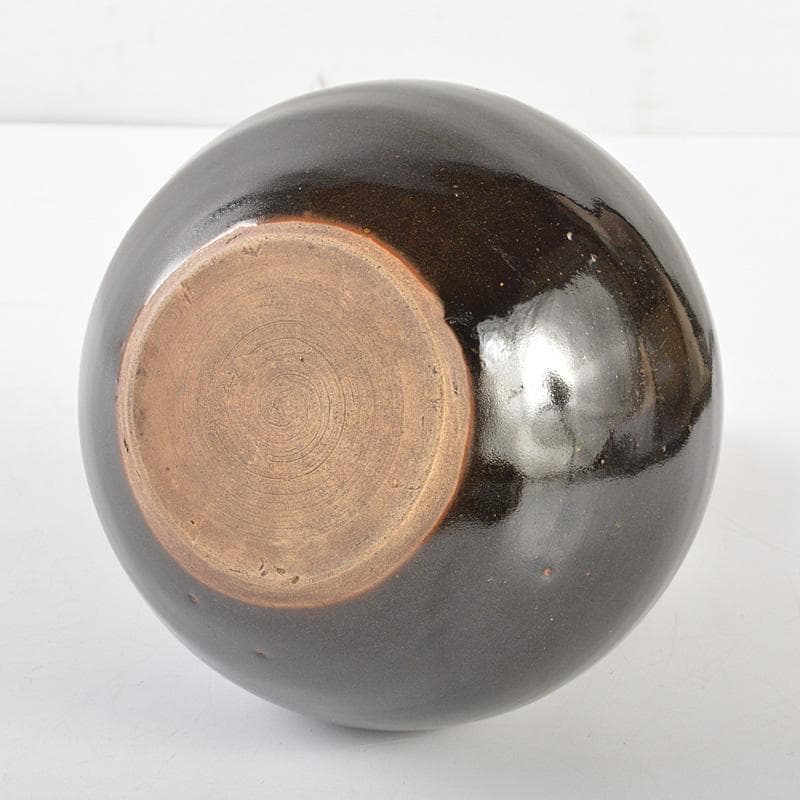 越中瀬戸焼　黒釉　瓢形徳利　時代箱　V　R6459