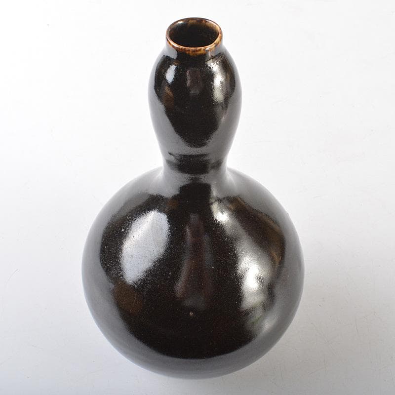 越中瀬戸焼　黒釉　瓢形徳利　時代箱　V　R6459