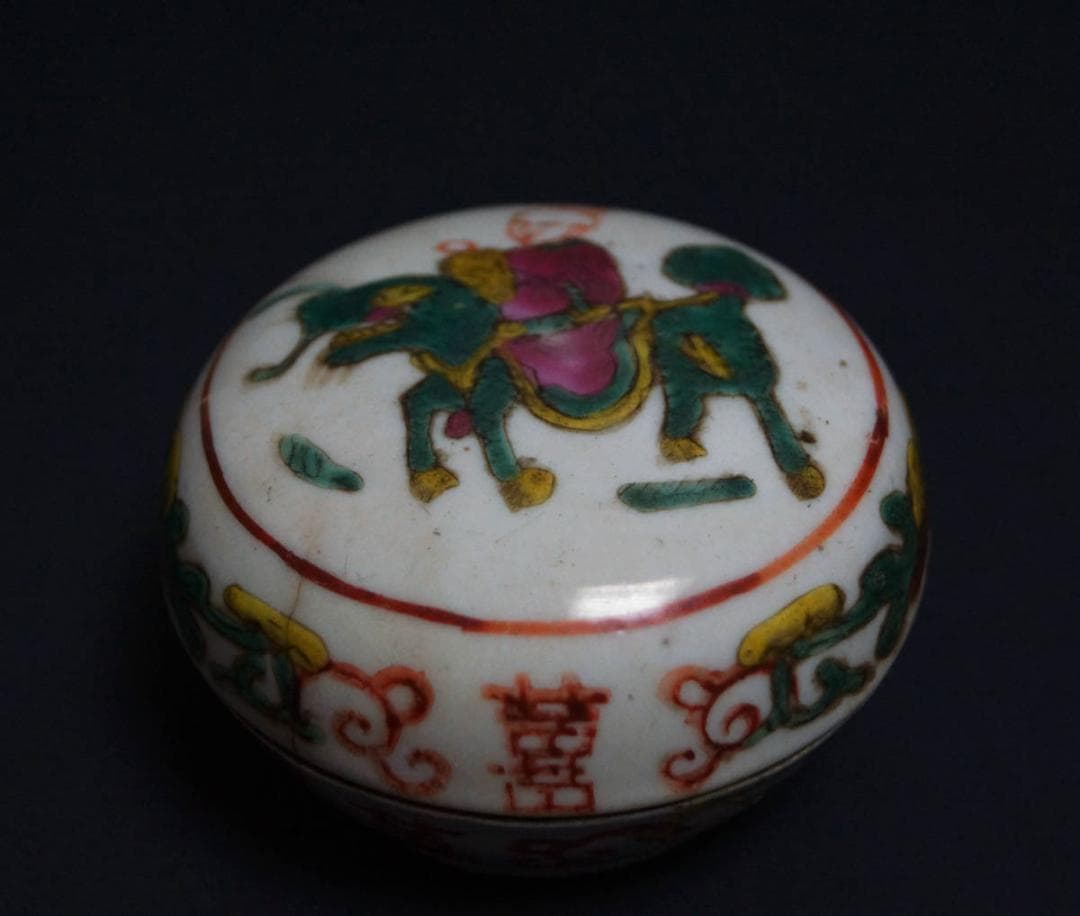 清時代 色絵『麒麟人物文』香合 丸香合 / 香道具 茶道具☆時代物☆