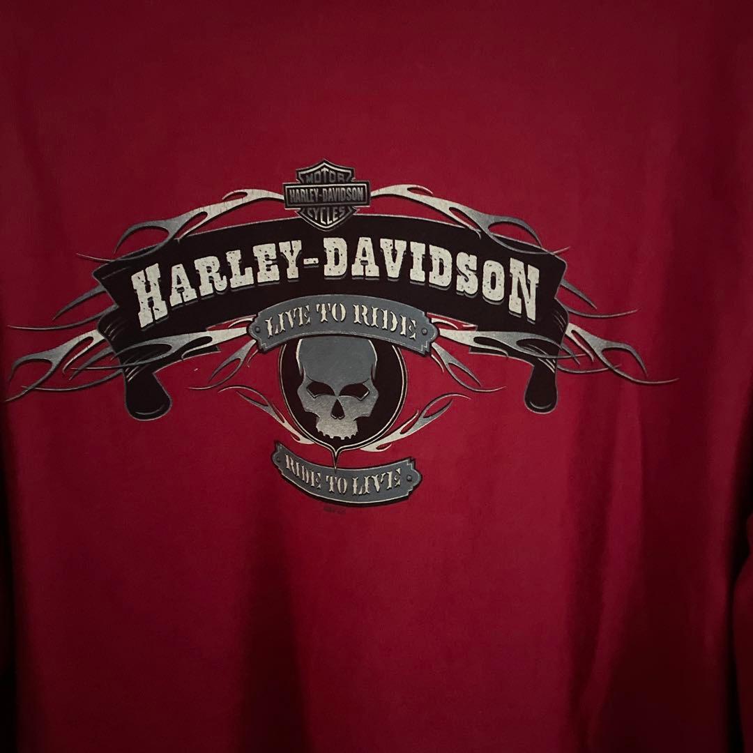HARLEY-DAVIDSON 赤 長袖 Tシャツ　ハーレーダビッドソン ロンT