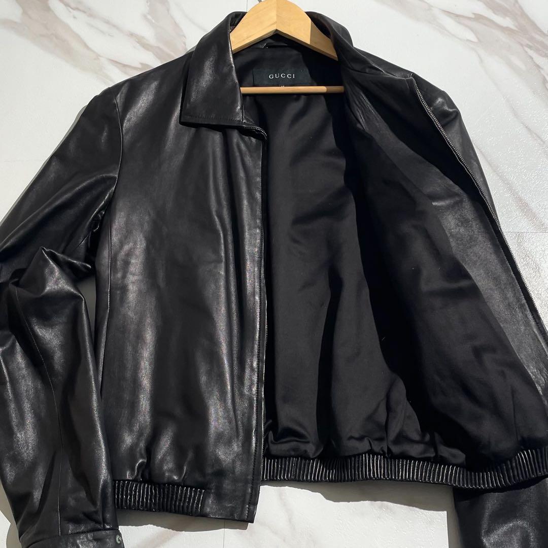美品 グッチ シングルライダース レザージャケット トムフォード期 46