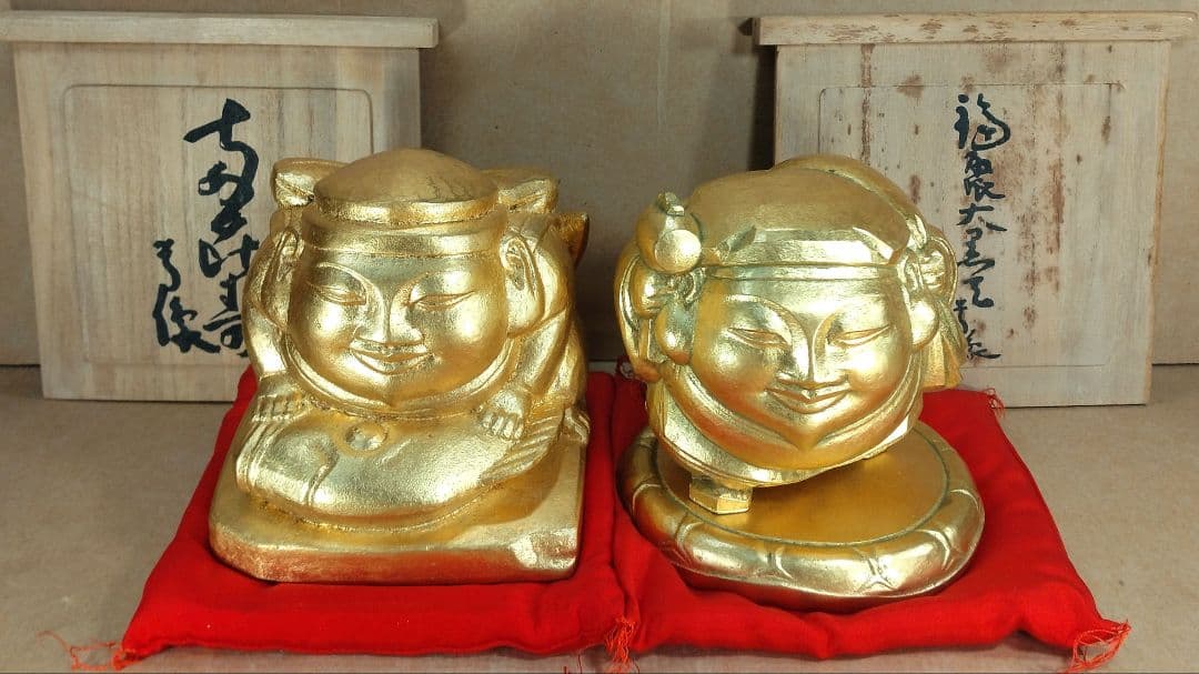 平櫛田中 ブロンズ像2セット 福聚大黒天尊像 満徳恵比寿尊像 赤座布団 全共箱