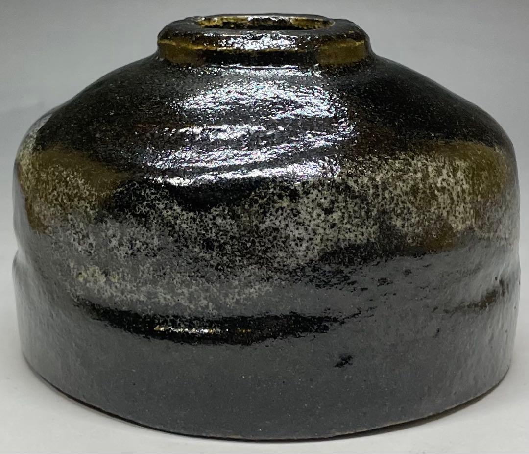 五代　楽吉左衛門　宗入　黒茶碗　共箱(四方桟盛蓋) 仕覆　共布　e432a