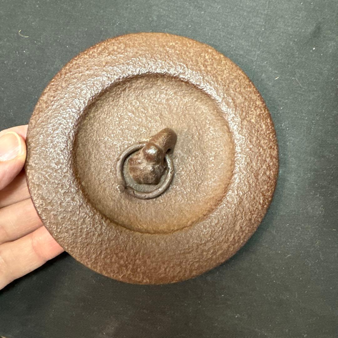 Ｆ18 送料無料　茶釜　平丸釜　桜　在銘　茶道　共箱　釜鐶　茶道具　佐藤浄清