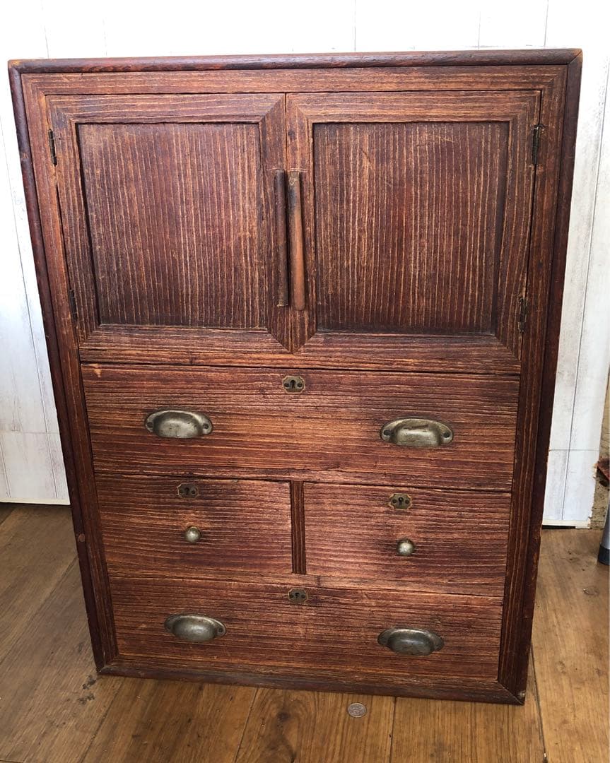 レトロ　アンティーク　木製引き出し付き収納　箪笥