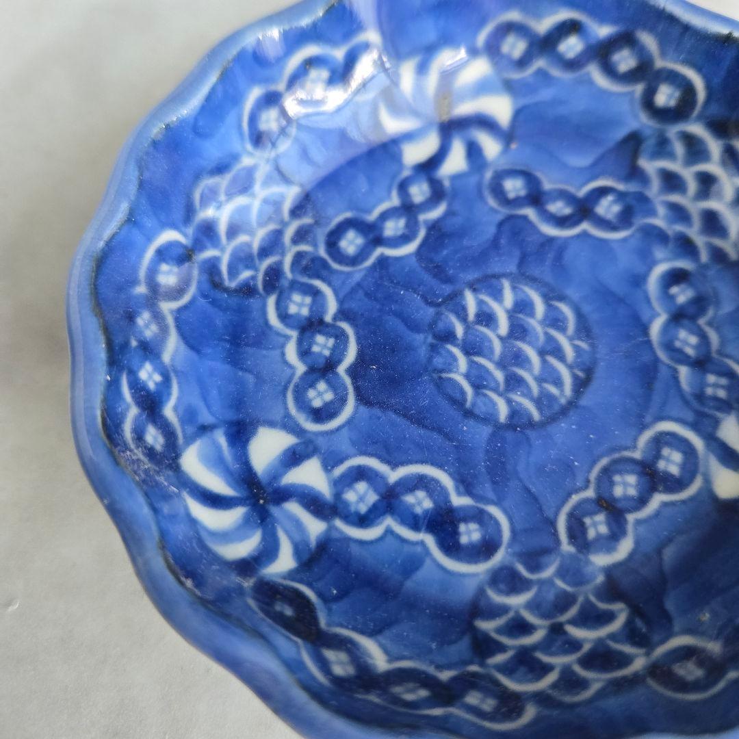 古伊万里　染付　豆皿　小皿　七宝繋ぎ　江戸時代　骨董　金継ぎ　アンティーク