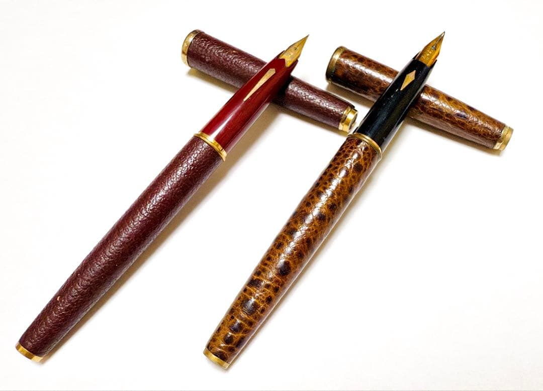 PLATINUM 万年筆 18K 革巻 シープ 2本 細字・細軟