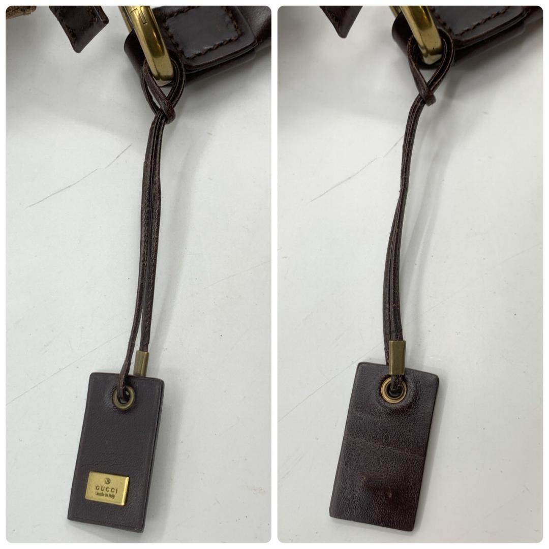 オールドグッチ ショルダーバッグ ハンドバック 真鍮色 キャンバス レザー