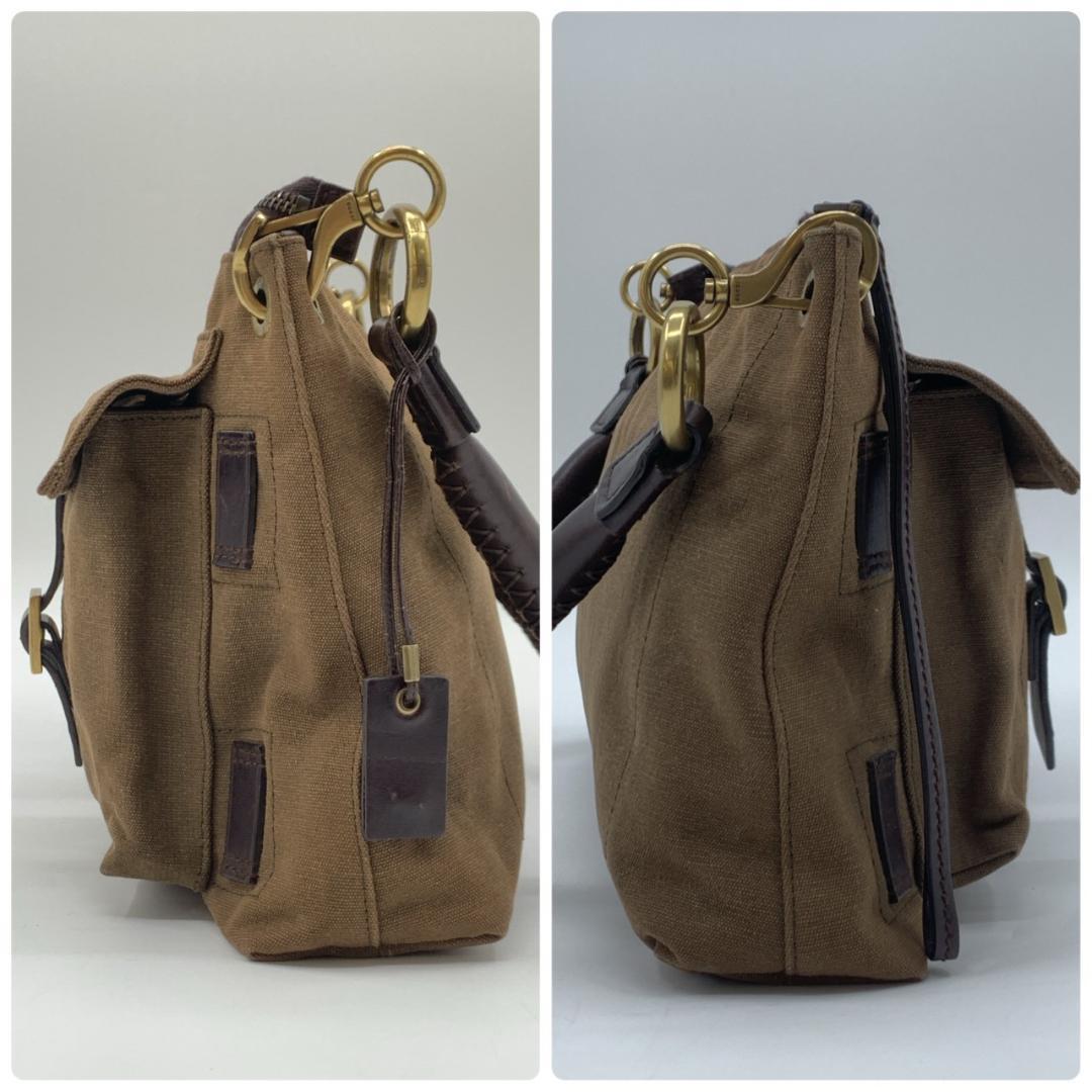 オールドグッチ ショルダーバッグ ハンドバック 真鍮色 キャンバス レザー