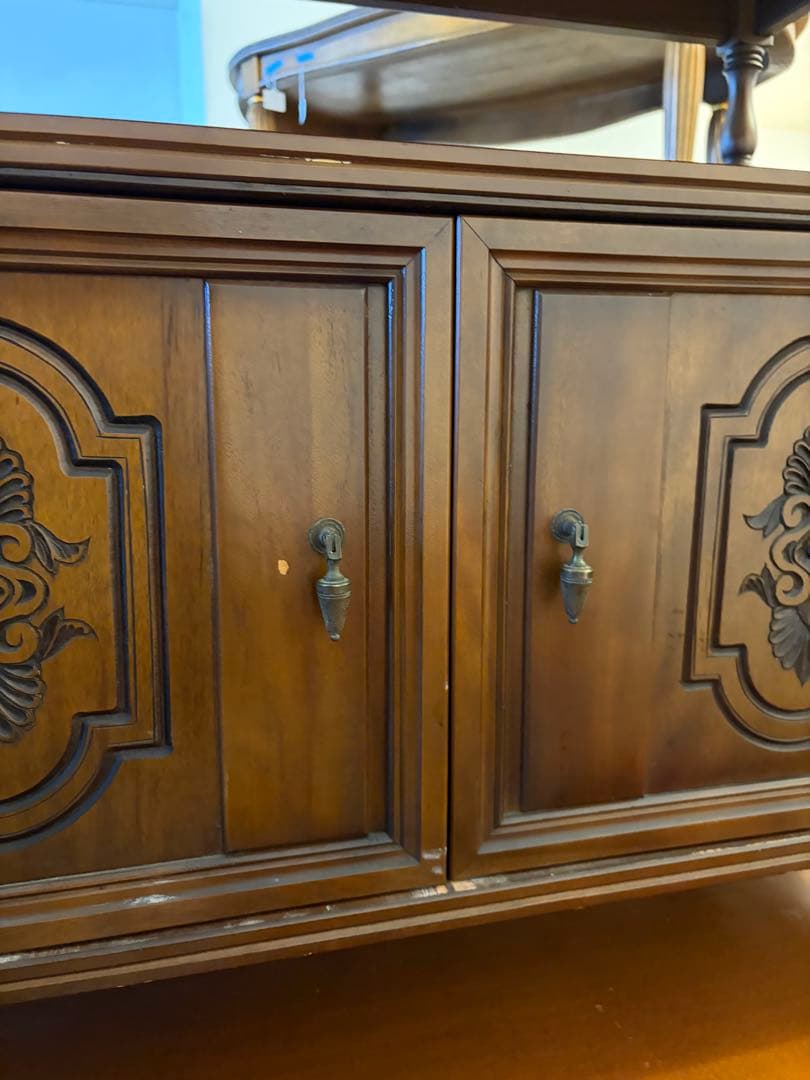 G*ん様 国産ヴィンテージ 木製キャビネット 彫刻扉 飾り棚 昭和レトロ アンテ