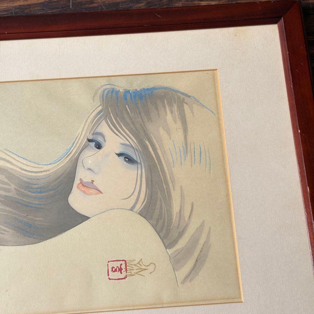 岩田専太郎 木版画三撰 『女ごころ』 「はじらい」 額装 美人画 アダチ版画 B