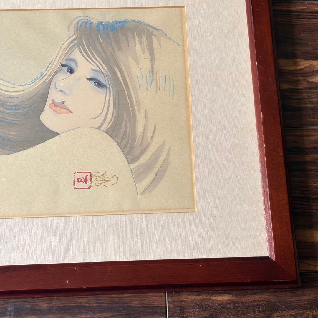 岩田専太郎 木版画三撰 『女ごころ』 「はじらい」 額装 美人画 アダチ版画 B