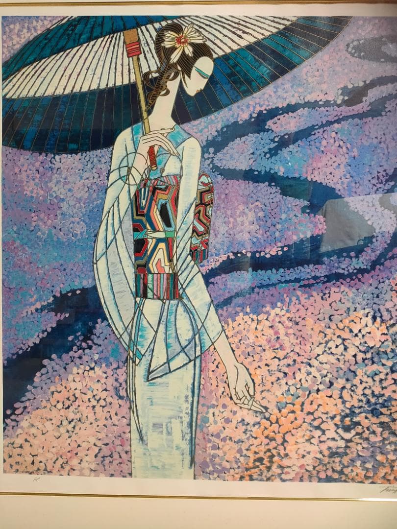 【真作】　丁紹光　ティン・シャオカン　「春の雨」　シルクスクリーン　直筆サイン