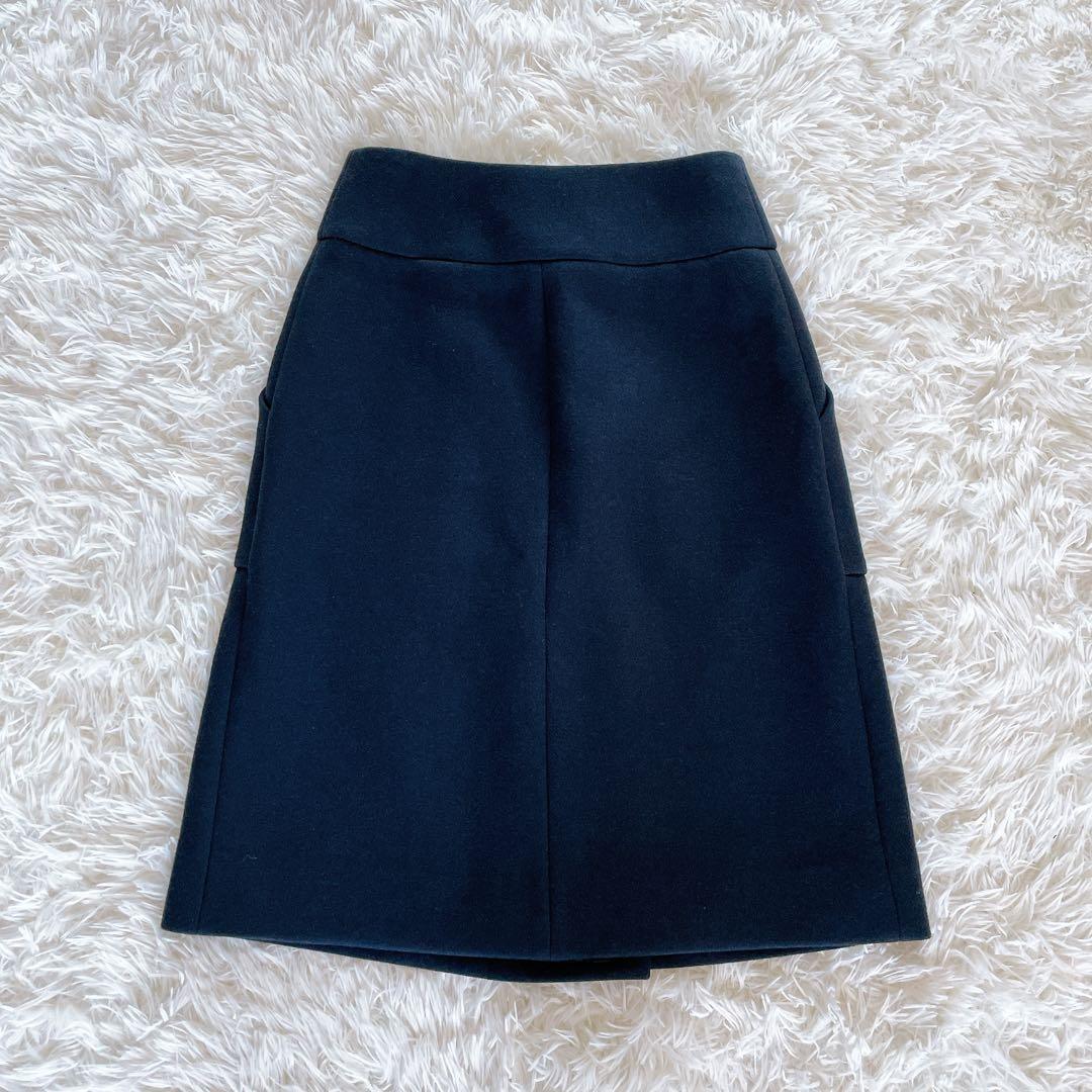 美品✨希少【エルメス】ウールアンゴラ ビッグベルトラップスカート ブラック 36