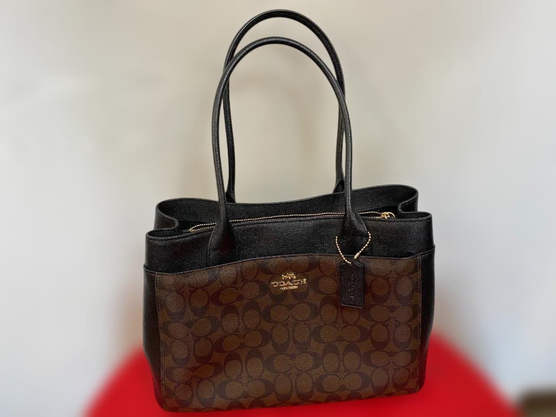 美品　COACH レザートートバッグ ブラウン/ブラック　1