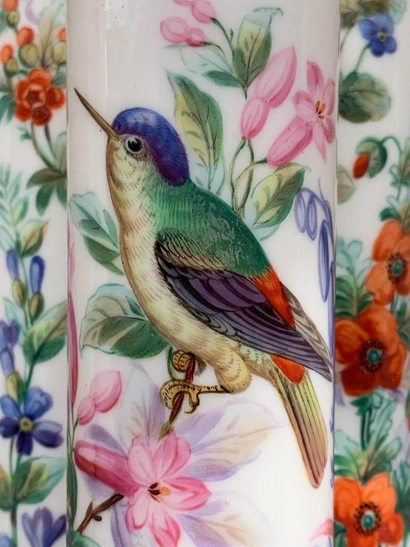 ✨特別価格✨ロイヤルウースター金彩耳付き花鳥文様3連管の花瓶　英国アンティーク