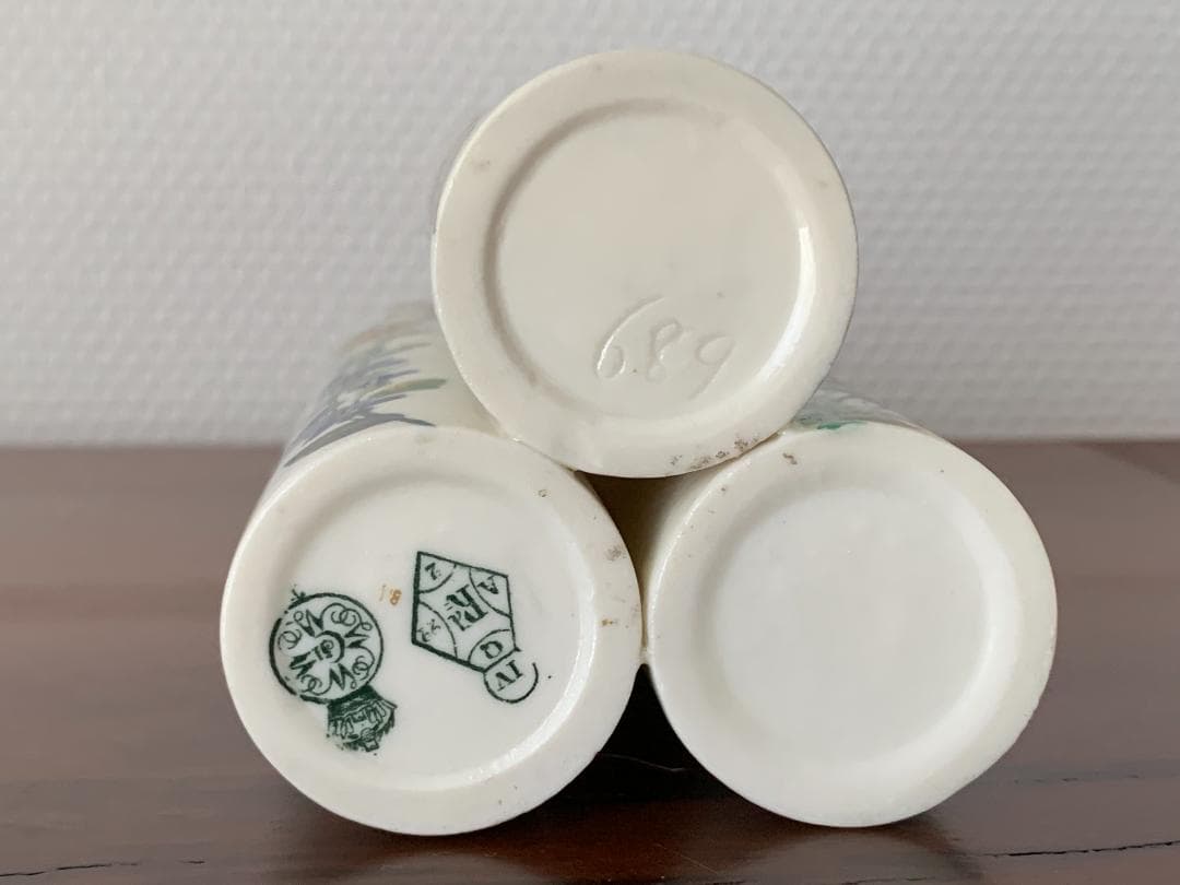 ✨特別価格✨ロイヤルウースター金彩耳付き花鳥文様3連管の花瓶　英国アンティーク