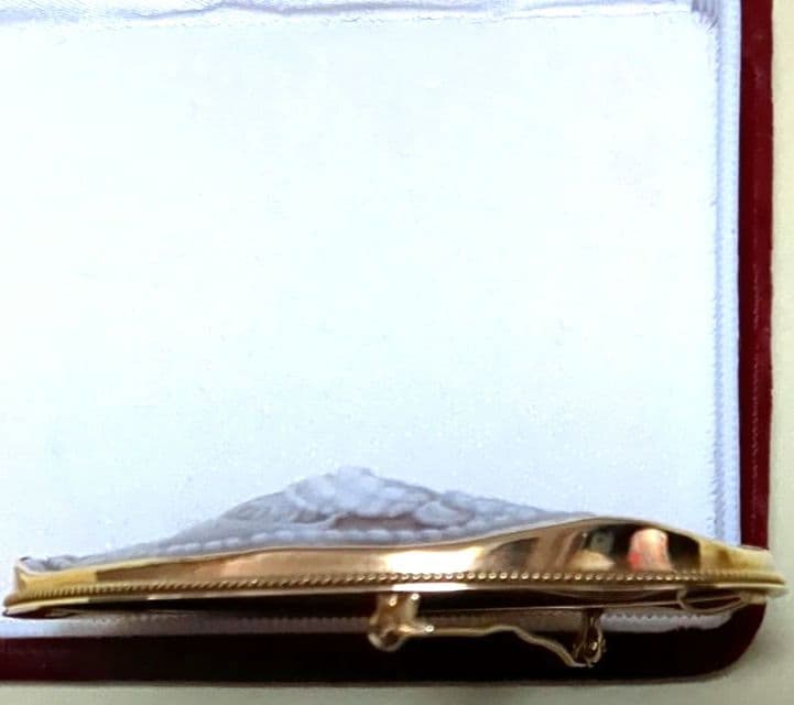 18金 天然シェルカメオブローチ 長さ74㎜重さ29g 作家サイン入