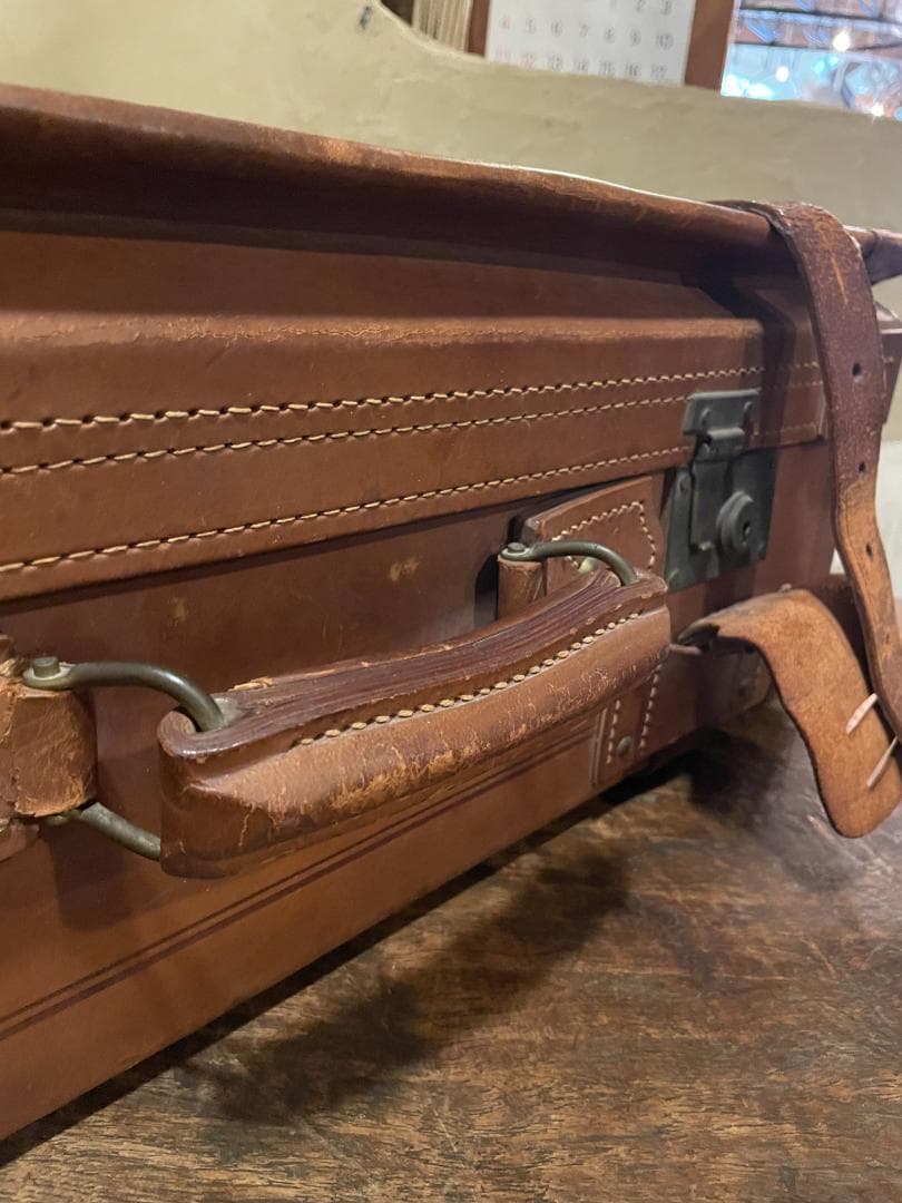 アンティーク レザー トランク 本革 特大 ヌメ革 キャメル キャリー ケース